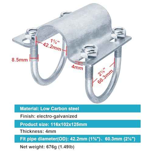 4 Pack 2-3/8" x 1-5/8" OD U-Bolt Cross Clamps, Adjustable Neck Rail to Post Bracket, Connector for Stall Barn Corral Panels Chain Link Fence, 5/32" Thick
