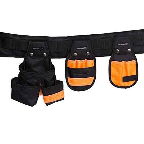 Internet¡¯s Best Tool Belt Carpenter Apron - 10 Pockets - Quick Release Work Belt with Utility Pouch - Handyman Rig - Removable Bags