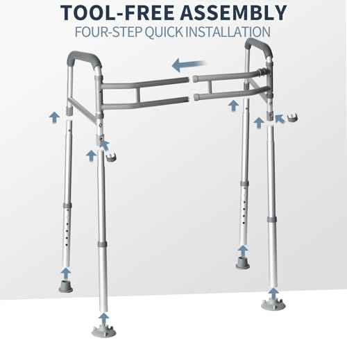 Toilet Safety Rails, Height-Adjustable, Foldable, Tool-Free Assembly, for Elderly, Seniors, Handicap & Disabled, 350 lbs Capacity