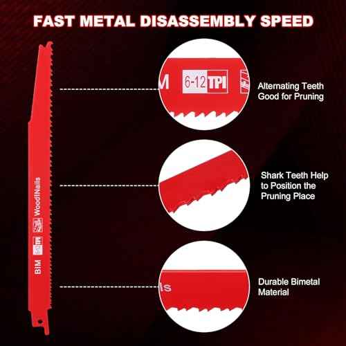 Gisafai 50 Pcs 6/12 Tpi Reciprocating Saw Blades Bi Metal Wood Cutting with Storage Case Pruner for Embedded PVC Pallets Longer Life and Faster Speed (9 Inch,6/12 Tpi)