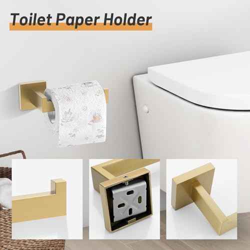 23.6Inch Brushed Gold Towel Bar Set, 10 Pieces Bathroom Accessories Set, SUS304 Stainless Steel Towel Racks Toilet Paper Holder Set for Bathroom Wall Mounted