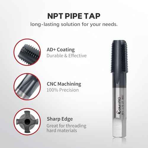 1/8¡±-27 NPT Pipe Tap, High-Speed Steel Thread Tap with AD+ Coating, Heavy-Duty Threading Tool for Stainless Steel, Brass, PVC, Metal