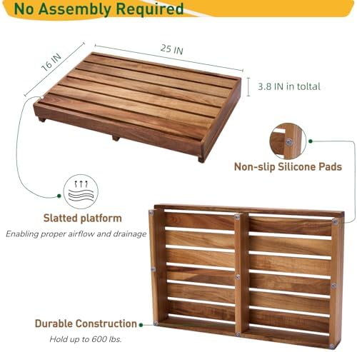 Acacia Wood Step Platform (25'' L x 16'' W x 3.8'' H, No Assembly Required), Outdoor Steps with Non-Skip Pads for Seniors, Wooden One Step Stool for Bed, Stair, Bathroom, Kitchen, Garden