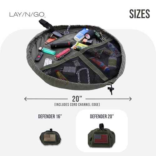 Lay-n-Go Defender Tactical Bag for Gear - Multifunctional Lay-Flat Military Tactical Travel Sack w/Zippered & Mesh Pockets - Water-Resistant, Machine-Washable Utility Tool Bag (20", Green)