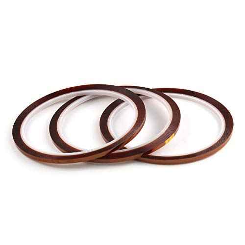 E-outstanding 3pcs 1/8" Tawny Polyimide Single Silicone Adhesive Tape 3mmx33m High Temperature Resistant Tape for Masking, Welding, PCB Gold Finger Protection, Electronic Adhesive Insulation