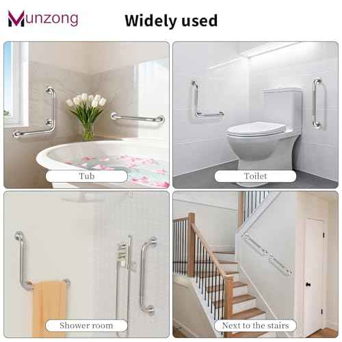 16 Inch Anti Slip Angled Shower Grab Bars with Munzong 20 Inch Stainless Steel Bathroom Grab Bar Brushed Nickel Toilet Handicap Grab Rail Knurled Safety Handle Support Elderly Injury Senior Bath