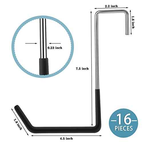 Ferraycle 16 Pieces Rafter Hanger Hook Heavy Duty Large S Hooks Bicycle Hook Vinyl Coated S Hooks Galvanized Steel for Ladder Bike Hangers Sports Equipment Garage Storage Organizer (Black)