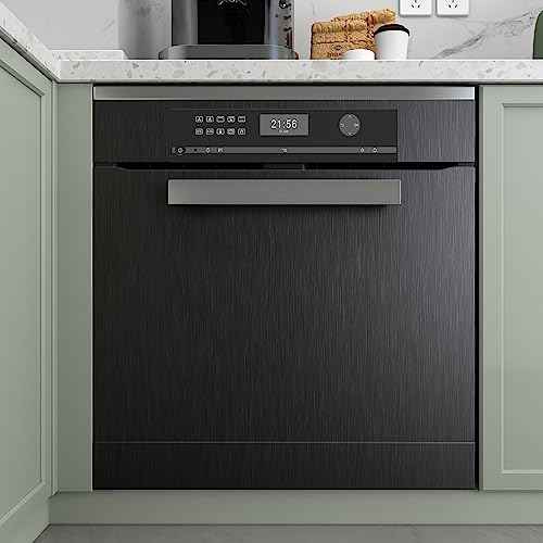 Livelynine Brushed Black Peel and Stick Wallpaper Stainless Steel Contact Paper for Appliances Dishwasher Refrigerator Door Covers Fridge Vinyl Wrap Waterproof Kitchen Counter Top Cover 15.8x78.8