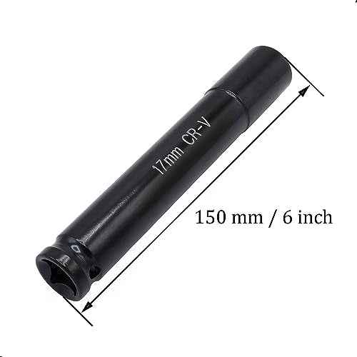 1/2" Drive by 17mm Deep Impact Socket, Heat-Treated CR-V Steel 6" Length, 6-Point Metric Size (17mm)