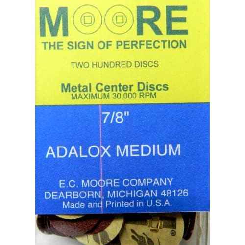 E C Moore's Adalox Medium 7/8" Sanding Disc Snap on Metal Center Pack of 200
