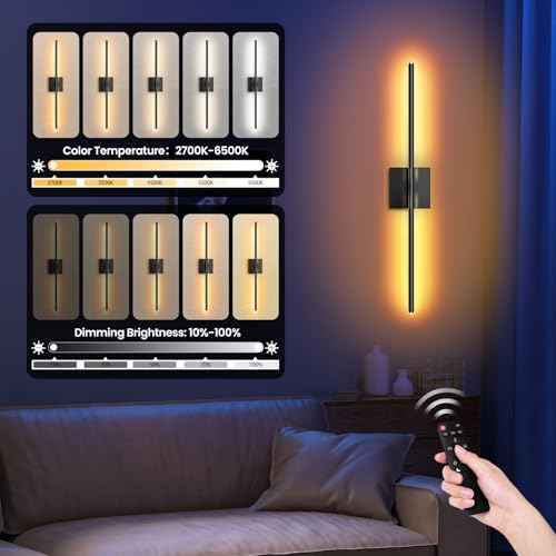 Battery Operated Wall Sconces Set of 2, Rechargeable Wall Lights Wireless Sconces with Touch and Remote, 2500K-6500K Dimmable Wall Lights for Bedroom, Night Light, 350¡ÆRotation,28 Inch (2 Pack)