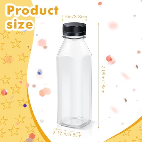 Honeydak 12 Pcs Empty Sensory Bottles Bulk with Black Lids 12 oz / 350 ml Clear Plastic Reusable Leakproof Juice Bottles Drink Container for Sensory Crafts Handmade Beverages Storage (Square)