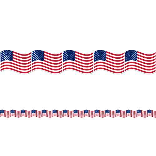 Whaline 69Ft 4th of July Bulletin Board Border 60 Sheet Patriotic American Flag Trim Border Stickers Self-Adhesive USA Flag Border Decals for Independence Day Memorial Day Classroom Decoration