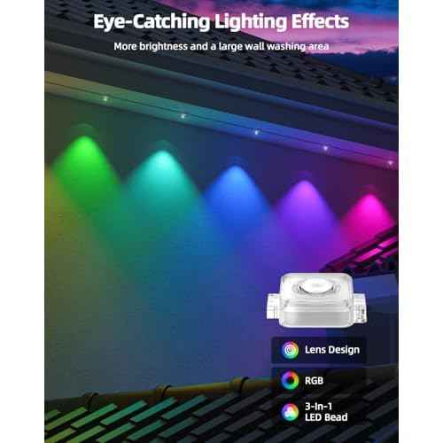 REYLAX 50FT Permanent Outdoor Lights with 30 LED Lights, RGB+IC Eaves Lights, IP67 Waterproof, Multi Scenes for Outdoor Christmas Holidays Decor, Works with APP & Remote Control, White