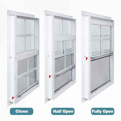 Melkus 2 Pack Shed Windows, 12"x18" Flush Mount Chicken Coop Windows with Thicker Tempered Glass and Screen, Sliding Windows for Chicken Coop, Shed, Garage, Playhouse, Barn,Greenhouse, White
