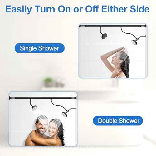 6 Spray Settings Dual Shower Head for Couples, High Pressure Double Shower Heads with 304 Stainless Steel, Two Showerhead System for Bathrooms From 61 to 80.7 Inches Fit 2 Person(Black)