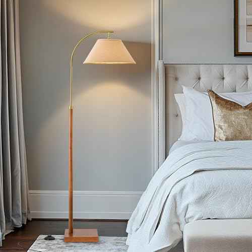 63" Floor Lamp for Living Room with Foot Switch Wood Standing Lamp Tall Lamp Mid Century Modern Arc Floor Lamps for Bedroom Office Industrial Reading