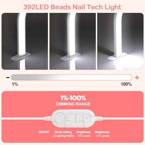 Upgrade Large Half Moon Light for Nail Desk with Phone Holder for Nail Lamp, Arch Moon Light Tech Perfect for Professional Manicure (White, Large)