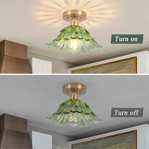 Semi Flush Mount Ceiling Light,Hallway Vintage Lights Fixture Ceiling Green 11" E26 Vintage Light Fixtures for Closet Hallway Kitchen Dining Room