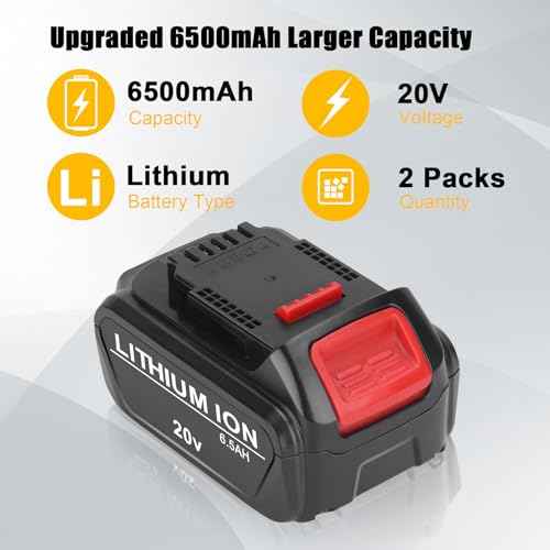 20V Battery Replacement for Dewalt 20V Max Battery DCB201 DCB200 DCB204 DCB206 DCB203, Compatible for Dewalt 20V Battery and Tools, 6500mAh 2 Packs 20V Battery