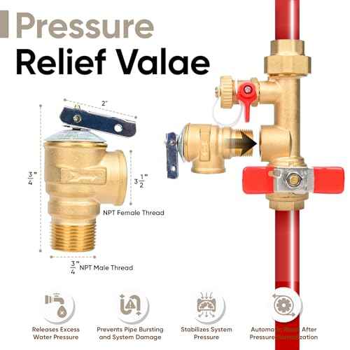 Upgrade 3/4 Inch IPS Isolator Tankless Water Heater Service Valve Kit, Isolation Valve with Pressure Relief Valve, Lead-Free Brass, Compatible with Rheem/Rinnai/EcoSmart/Navien/Noritz/Takagi/Bosch