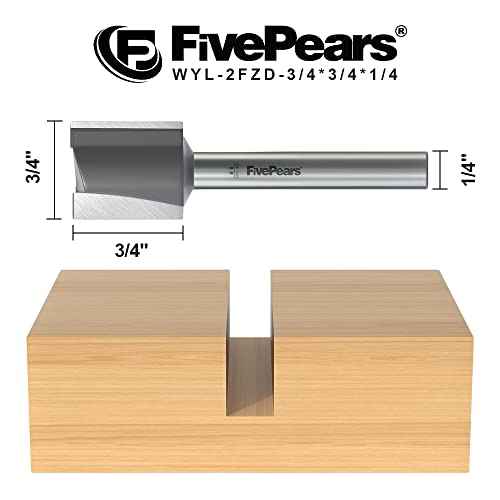FivePears Straight Router Bits 1/4 Inch Shank Double Flute, 3/4 Inch Cutting Diameter, 3/4 Inch Cutting Length, Used for Create Groove, Dado or Hollow