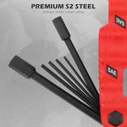 11-Piece Large Folding Hex Key Set SAE (3/32"-1/2"), Heavy Duty Allen Wrench Set, Portable Tool for Archery, Bike Repair, Furniture, and Basic Home Maintenance (Red)