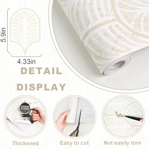 Sevalo Modern Peel and Stick Wallpaper Boho Contact Paper for Cabinet and Drawer Beige Geometric Wallpaper Self-Adhesive Removable Neutral Paper Shelf Liner Bedroom Bathroom Waterproof 17.3inW 78.7inL