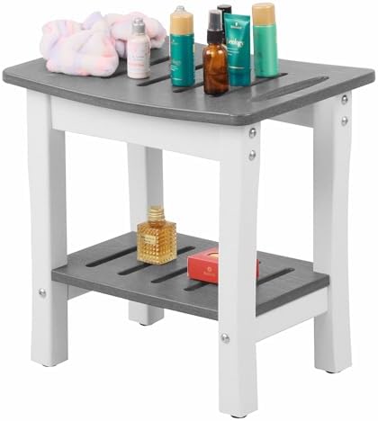 HDPE Waterproof Shower Bench,Shower Seats for Adults Shaving Legs,Shower Stool for Inside Shower 300 Lbs Capacity Grey&White