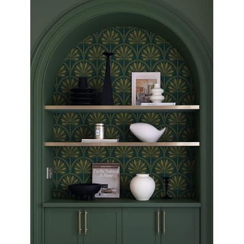 Heroad Dark Green Peel and Stick Wallpaper Tropical Wallpaper Green and Gold Contact Paper for Bedroom Living room Removable Self-Adhesive for Cabinets Shelf Liner Vinyl Roll Self Adhesive 78.7"x17.3"