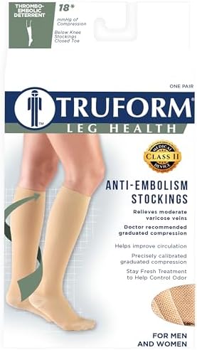 Truform Short Length Surgical Stockings, 18 mmHg Compression for Men and Women, Reduced Length, Closed Toe, Beige, X-Large