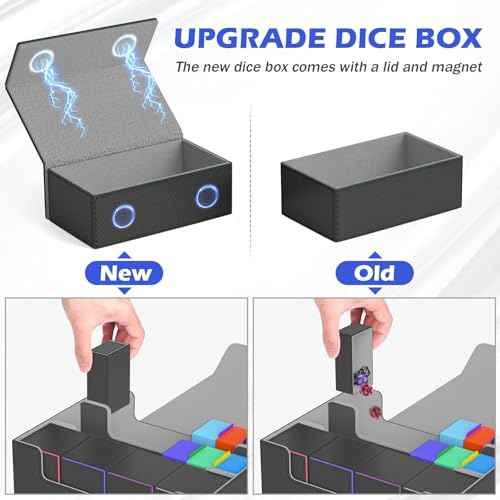 Card Storage Box 3000+ MTG Deck Box with Game Mat and 8 Divider Tabs, 3 Row Commander Trading Card Cases with Dice Tray, Commander Deck Case for TCG, CCG, YuGiOh and Sport Card (Black & Grey)