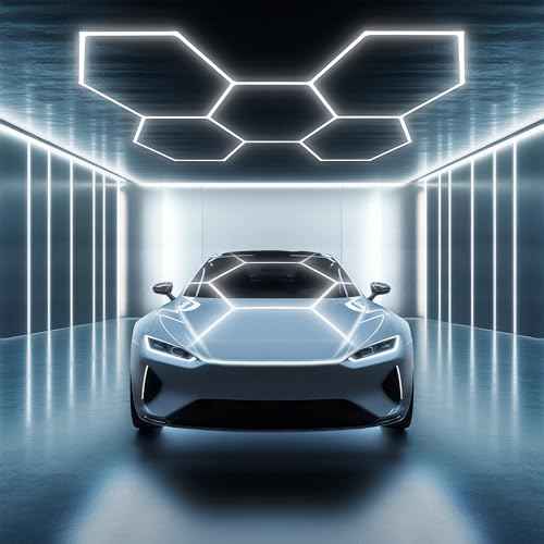 PARMIDA Hexagon LED Garage Lights, Ultra Bright 250W, 25000LM, ETL/FCC, Honeycomb Modern Ceiling Lighting System for Car Detailing Garage, Workshop, Gym, Shop, Basement (25 Pack, 5 Grids - 6000K)