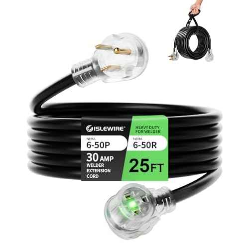 25ft 250V Welder Extension Cord, 10 Gauge Heavy Duty Outdoor Welding Cord with LED Indicator, NEMA 6-50P to 6-50R, 30 Amp 3 Prong Power Extension for Welding Machines, 10 AWG SJTW, Black
