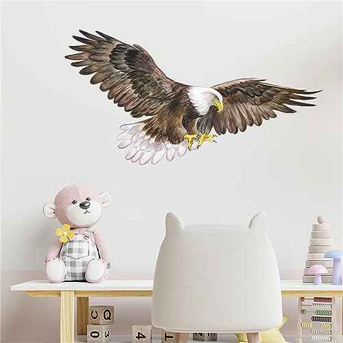 Bald Eagle Wall Stickers, sacinora Bird Animal Wall Decals Removable Vinyl Peel and Stick for Living Room Bedroom Children's Room Bathroom Kitchen Sofa TV Background Art Decorations