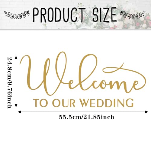 Welcome to Our Wedding Vinyl Sticker Decor for Wall Window Car Waterproof Marriage Reception Sign Ceremony Decal for Couples Spouse DIY Self-Adhesive (Gold-Welcome)