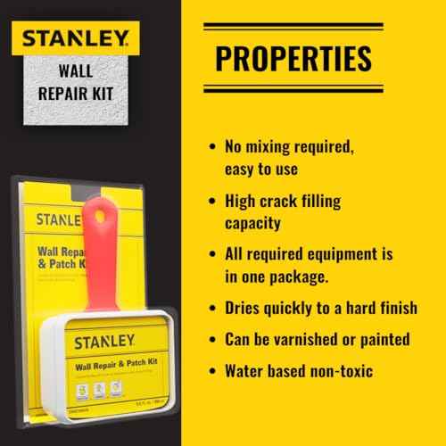 Stanley S 552 Drywall Patch Repair Kit -1x9.5 Fl Oz., Complete Drywall Patch Solution for Home DIY, Includes Wall Hole Filler, Spackle Wall Repair and Putty Hole Repair - 1 Pack