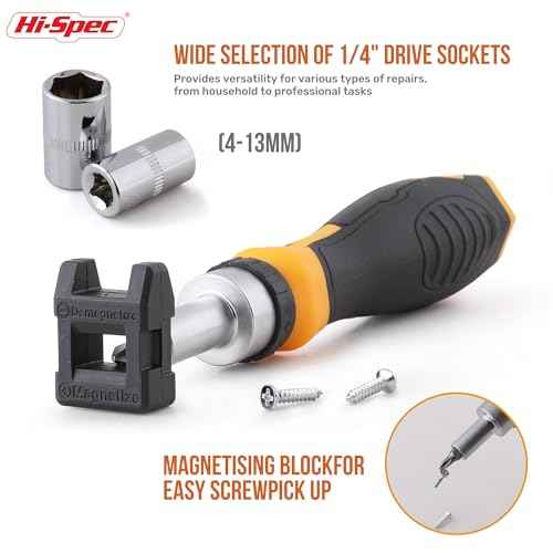 Hi-Spec 78pc Multi Screw Driver Bit Set and 1/4 inch Socket Set with Handles. Flexible Extension, Precision, Torx and Tamperproof 1/4 inch Hex Screwdriving Bit Accessories in a Case