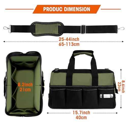 LLNDEI Heavy Duty Tool Bag, 15 Inch Portable Tool Organizer With 16-Pocket, Adjustable Strap & MOLLE System,Ideal Gift For Men & Fathers