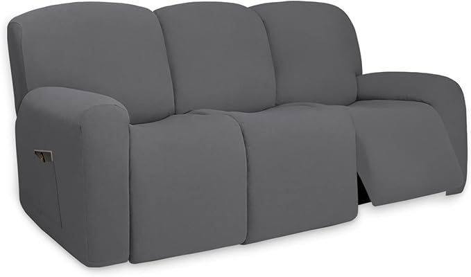 PureFit Super Stretch 3 Seats Recliner Sofa Couch Cover with Pocket – Non Slip Soft Sofa Slipcover, Washable Spandex Reclining Furniture Protector for Kids, Pets (Recliner Sofa, Gray)