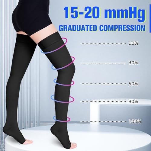 Compression Stockings for Women & Men, 15-20 mmHg Thigh High Compression socks, Medical Graduated Compression Support for Edema, Varicose Veins, Swelling