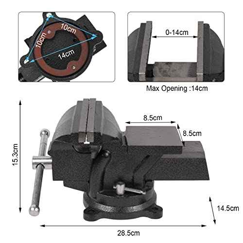 6" Heavy Duty Bench Vise, Pipe Vise Bench Vices with Anvil Swivel Table Top Clamp Locking Base, Double Swivel Rotating Vise Head& Body Rotates 360¡Æ-Black