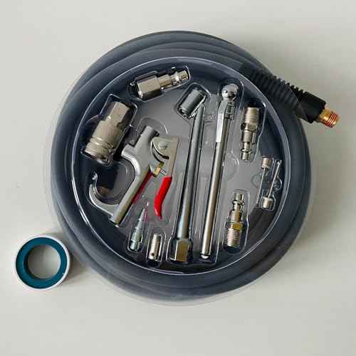 Air Hose 1/4 in x 30 ft, Hybrid Air Compressor Hose Kit with 1/4 in NPT Male Threads, 13 Piece Air Tool & Air Compressor Accessories Kit, Bend Restrictors, 300 PSI (Grey, 30FT-13 Pieces)