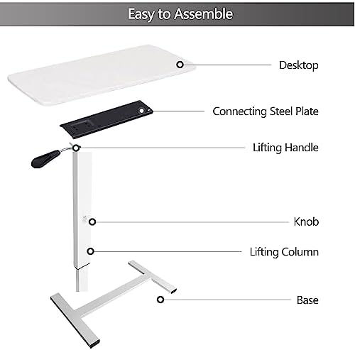 Overbed Table,Hospital Bed Table,Pneumatic Bed Tables Adjustable Over The Bed with Hidden Wheels&USB Port,Mobile Laptop Table Cart and Rolling Bedside Table with Tray Hospital Home Use-White1