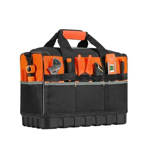 Tool Bag, Large Tool Organizer Bag with 18 Pockets,15.7x 11.4x 9.8 inch, Heavy Duty 600D Fabric, Black and Orange