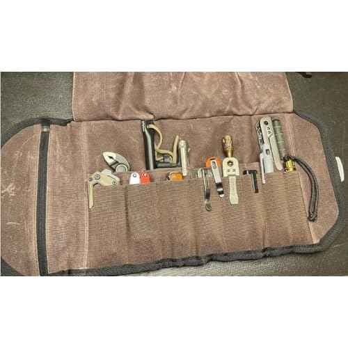 Roaring Fire EDC Pouch Pocket Organizer for Men, Multitool Pouch Waxed Canvas Mini Tool Roll Bag for EDC Gear Tools Knives Survival Kits