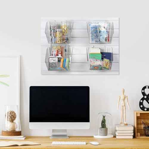 4 Pcs Slatwall Bins with Hooks, Plastic Wall Mounted Storage Bins Slatwall Accessories Organizer Containers for Organizing Hardware Tool Garage Wall DIY Craft Workbench(Clear)