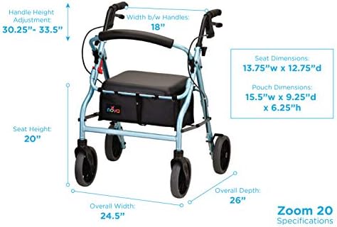 NOVA Medical Products Zoom Rollator Walker with 20" Seat Height, Diamond Blue