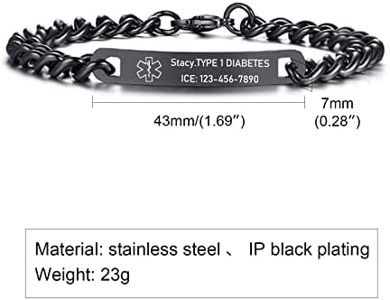 VNOX Medical Alert ID Bracelet - Mens Womens Stainless Steel ID Tag Medical Alert Emergency Bracelet,7.2/8/8.4 Inches