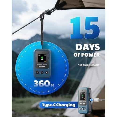 AGT-2309 Portable Carbon Monoxide Detector, 15-Day Standby, Rechargeable Mini CO Monitor with Lanyard for Travel & Camping, Handheld CO Meter with Audible & Visual Alerts, 0-1000ppm - Blue